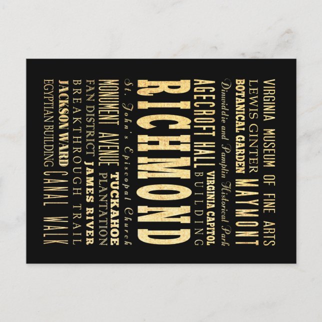 Richmond-Stadt wenn Virginia-Typografie-Kunst Postkarte (Vorderseite)