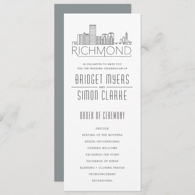 Richmond Stylized Skyline | Hochzeitsprogramm Einladung (Vorne/Hinten)