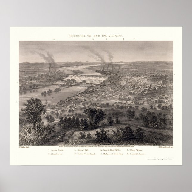 Richmond, VA Panoramic Map - 1863 Poster (Vorne)