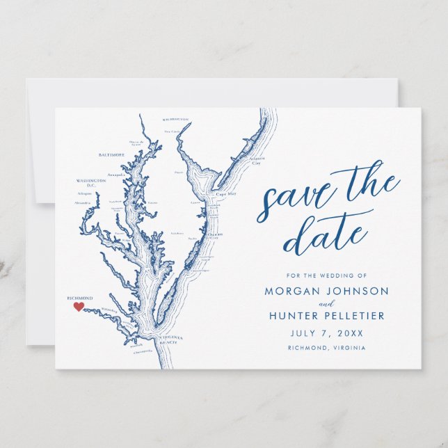 Richmond Virginia Map Modern Wedding Save The Date (Vorderseite)