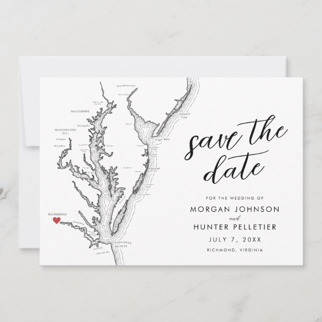 Richmond Virginia Map Modern Wedding Save The Date (Vorderseite)
