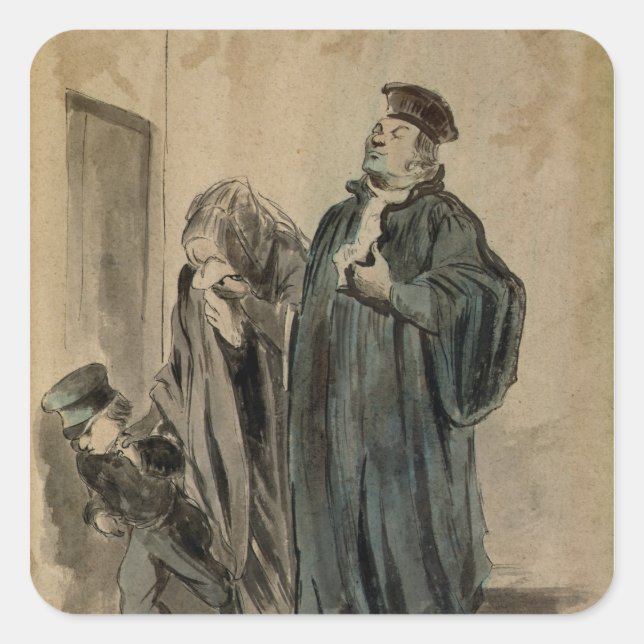 Richter, Frau und Kind Quadratischer Aufkleber (Vorderseite)