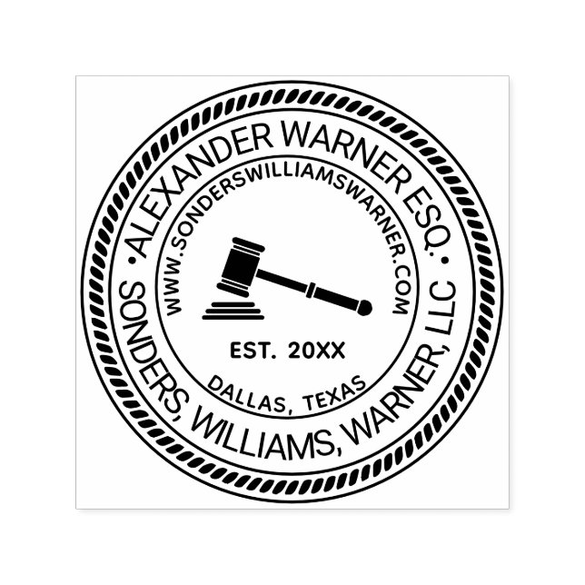 Richter Gavel, Rechtsanwaltskanzlei Name Loc URL E Permastempel (Design)