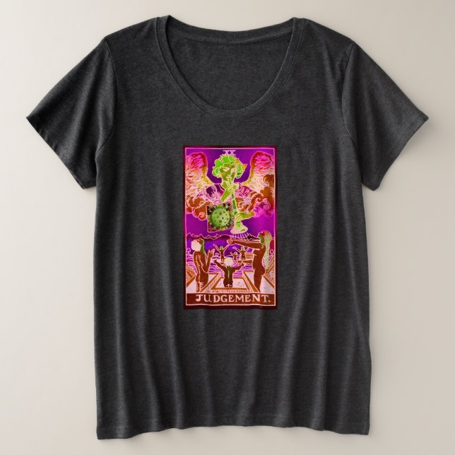 Richterkarte des Women's Plus Coronavirus Tarot Große Größe T-Shirt (Design vorne)