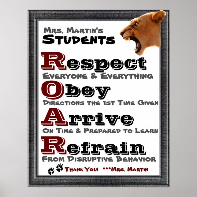 Richtlinien/Regeln für Klassenzimmer Poster (Vorne)