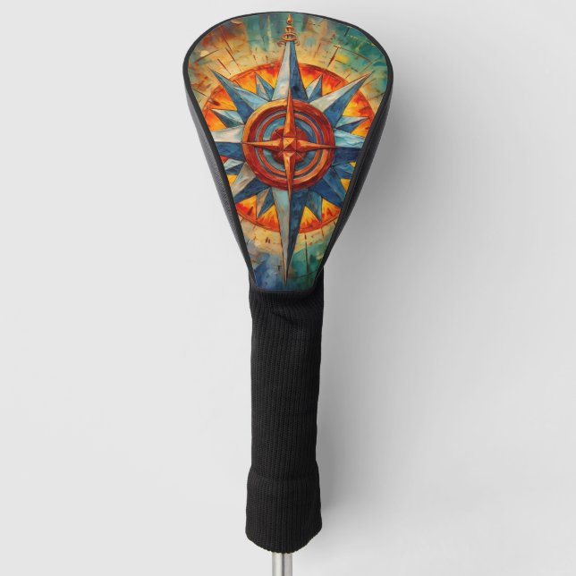 Richtung im Chaos (Compass-Rose) Golf Headcover (Vorderseite)