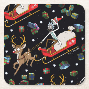 Rick and Morty   Christmas Reindeer Sleigh Pattern Rechteckiger Pappuntersetzer