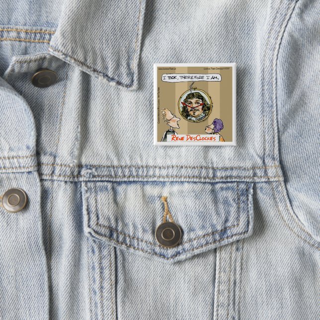 Rick London Cartoon Funny Descartes Clock Button (Beispiel)