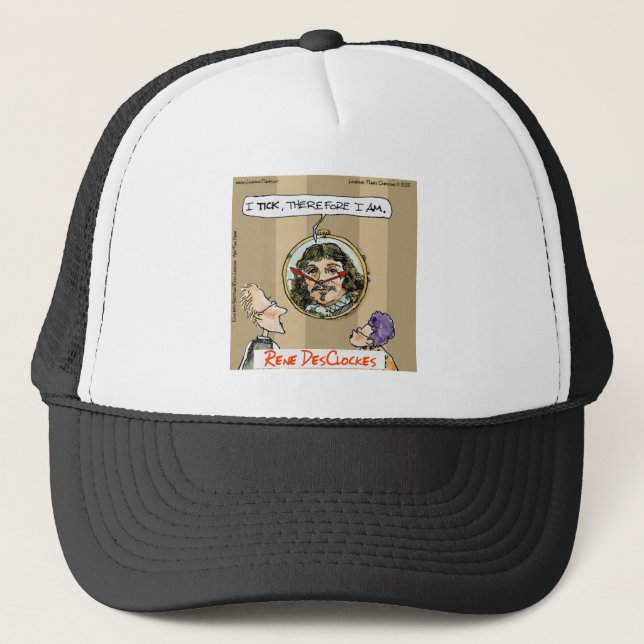 Rick London Cartoon Funny Descartes Clock Truckerkappe (Vorderseite)