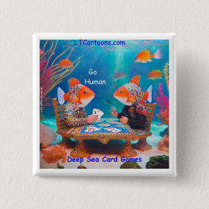 Rick London Fish spielt "Go Fish"-Kartenspiel-Comi Button