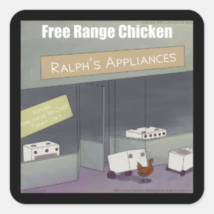 Rick London Funny Free Range Chicken Quadratischer Aufkleber