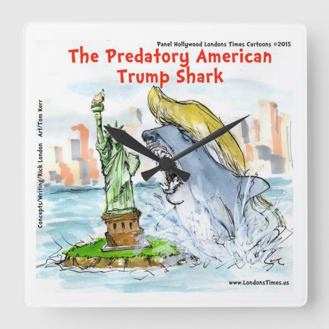 Rick London Funny Trump Shark Square Wall Clock Quadratische Wanduhr (Vorderseite)