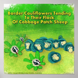 Rick London Lustiger Border Collie Blumen Comic  Poster