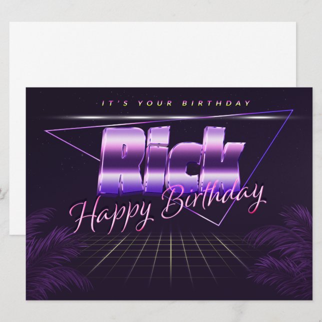 Rick Name Prénom lila retro Carte Anniversaire (Devant / Derrière)