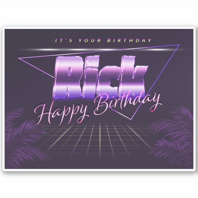 Rick Nom Prénom lila retro Sticker (Devant)