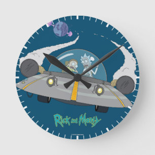 RICK UND MEHR™  Abfliegen auf Raumschiffen Runde Wanduhr