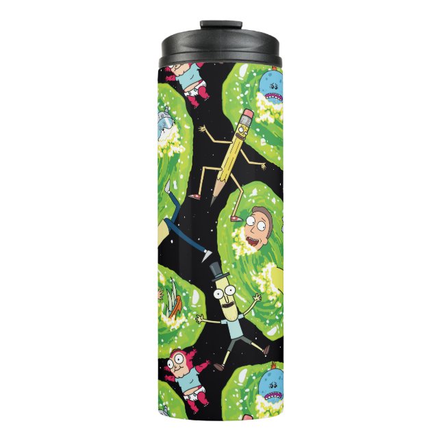 RICK UND MEHR™| Fallende durch Portale Muster Thermosbecher (Vorderseite)