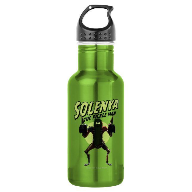 RICK UND MEHR™| Solenya - Der Pickle Man Edelstahlflasche (Vorderseite)
