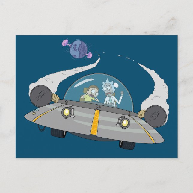 RICK UND MORTY™ | Abfliegen im Raumschiff Einladungspostkarte (Vorderseite)