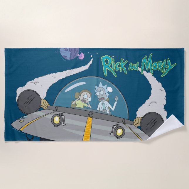 RICK UND MORTY™ | Abfliegen im Raumschiff Strandtuch (Vorderseite)