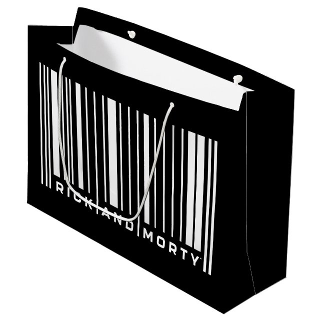Rick und Morty Bar Code Graphic Große Geschenktüte (Vorderseite Schrägansicht)