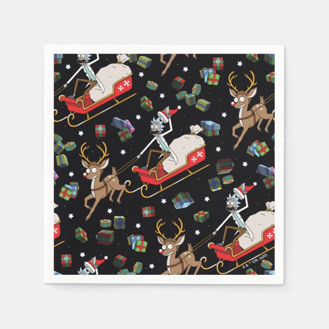 Rick und Morty | Christmas Reindeer Sleigh Pattern Serviette (Vorderseite)