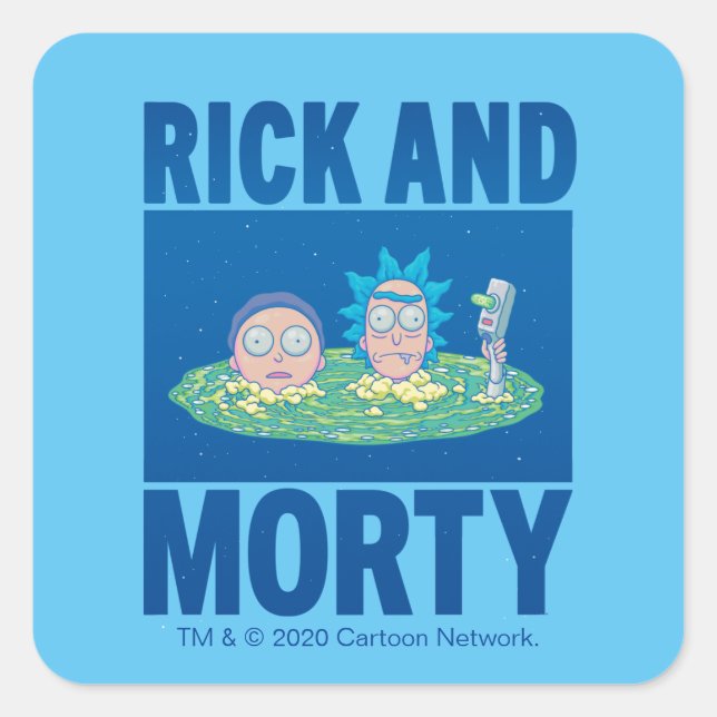RICK UND MORTY™ | Durchqueren des Portals Quadratischer Aufkleber (Vorderseite)