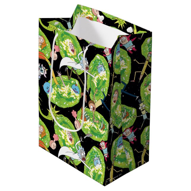 RICK UND MORTY™ | Fallende durch Portale Muster Mittlere Geschenktüte (Vorderseite Schrägansicht)