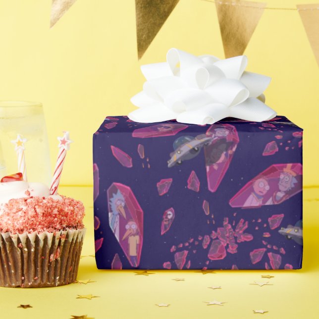 Rick und Morty Time Crystal Pattern Geschenkpapier (Geburtstagsparty)