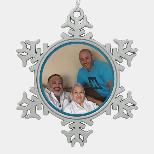 Ricky Trio Fotovorlage Schneeflocken Zinn-Ornament (Vorderseite)