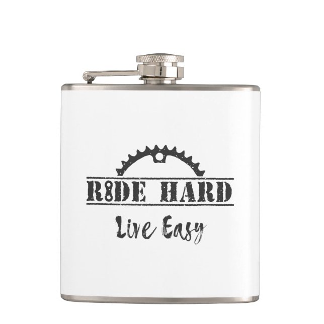 Ride Hard Live Easy Cycling Flachmann (Vorderseite)