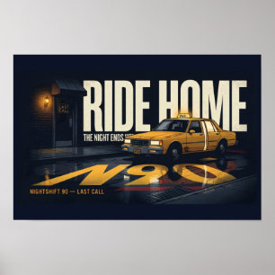 Ride Home Retro-Taxi-Nachtfahrt 18x12 Poster Ni