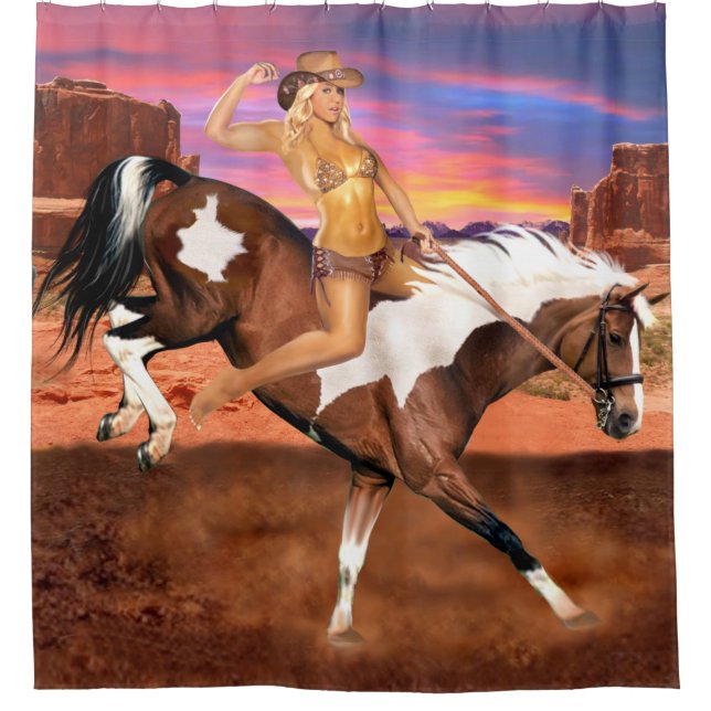 RIDE’M BRONCO COWGIRL DUSCHVORHANG (Vorderseite)