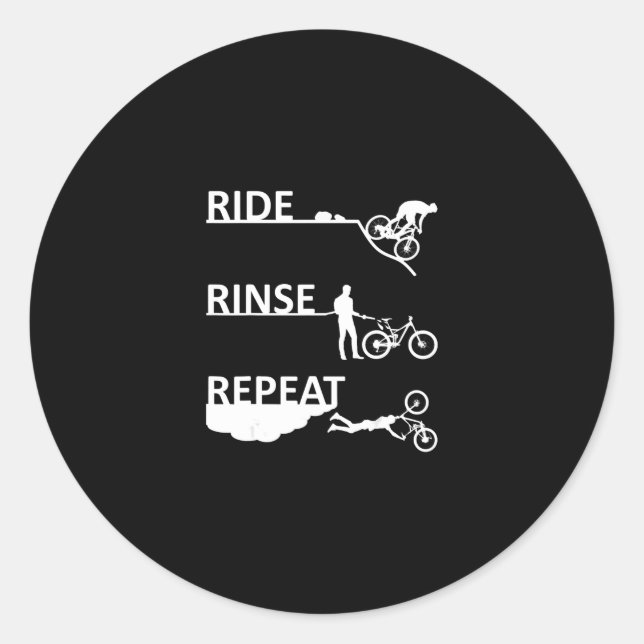 Ride Rinse Repeat Funny Mountain Bike Runder Aufkleber (Vorderseite)