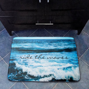 Ride the Waves Quote Hawaii Blue Ocean Foto Badematte