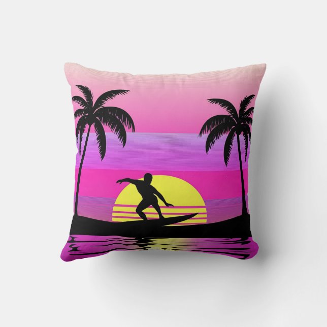 Ride the Waves – Sunset Surf Mood in Purple Tones Kissen (Rückseite)