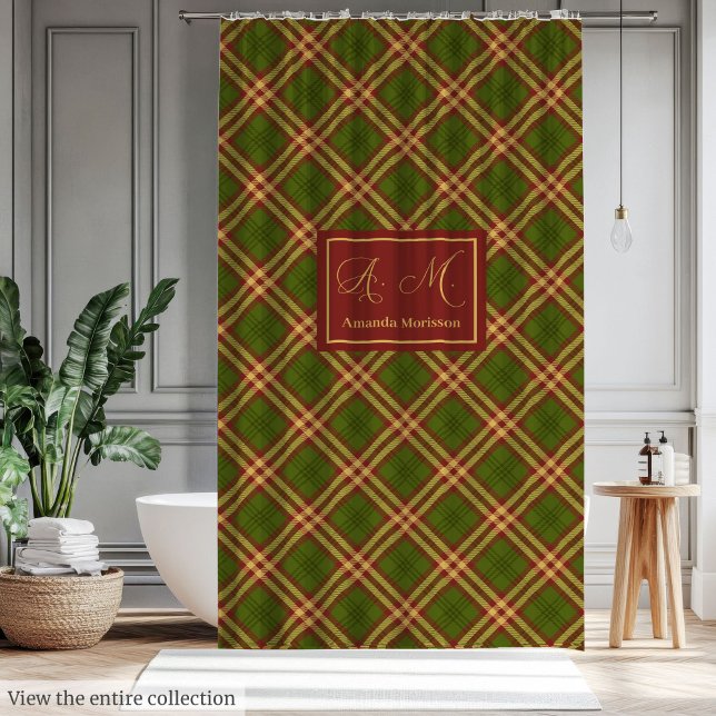 Rideau à carreaux de Thanksgiving Monogramme Cadea (Thanksgiving Plaid Curtain Monogram Cozy Keepsake)
