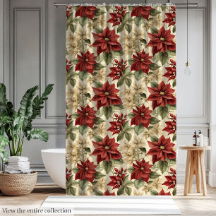 Rideau aquarelle avec poinsettias de Noël rouges
