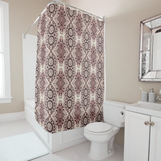 Rideau de douche - 021 - Motif beige et Brown (En situation)