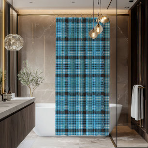 Rideau de douche à carreaux chic et viril bleu gri