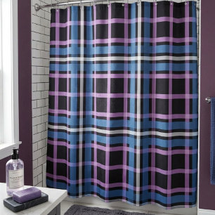 Rideau de douche à carreaux gras – Bleu, lavande e