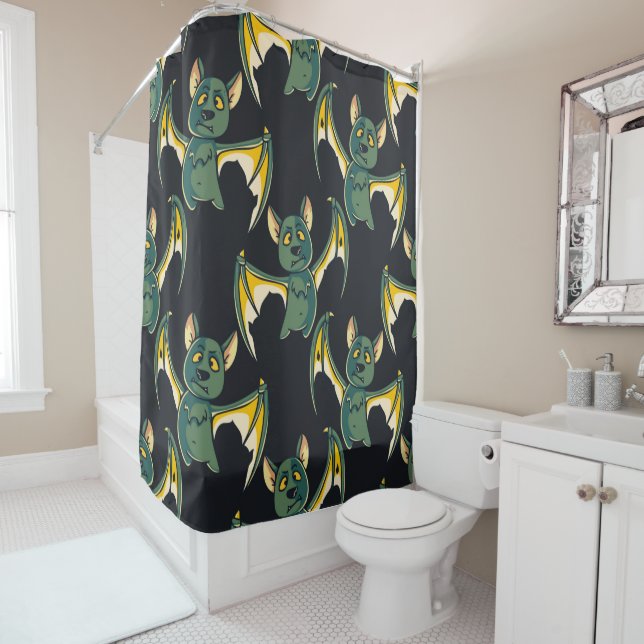 Rideau de douche à chauve-souris amusant (En situation)