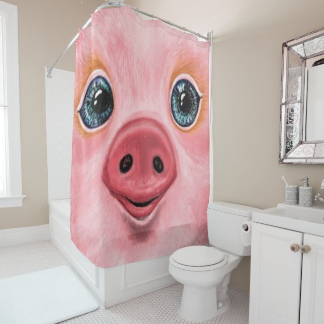 Rideau de douche à cochon mignon (En situation)