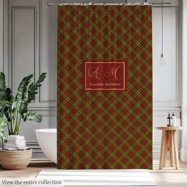 Rideau de douche à couleurs branchées plaid rustiq (Trendy Colors Shower Curtain Rustic Autumn Plaid Style)