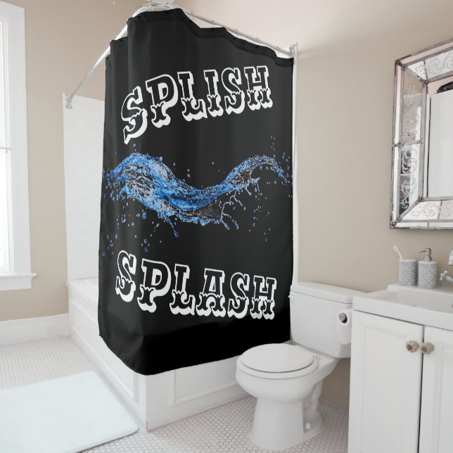 Rideau de douche à éclaboussures en noir, bleu, bl (En situation)