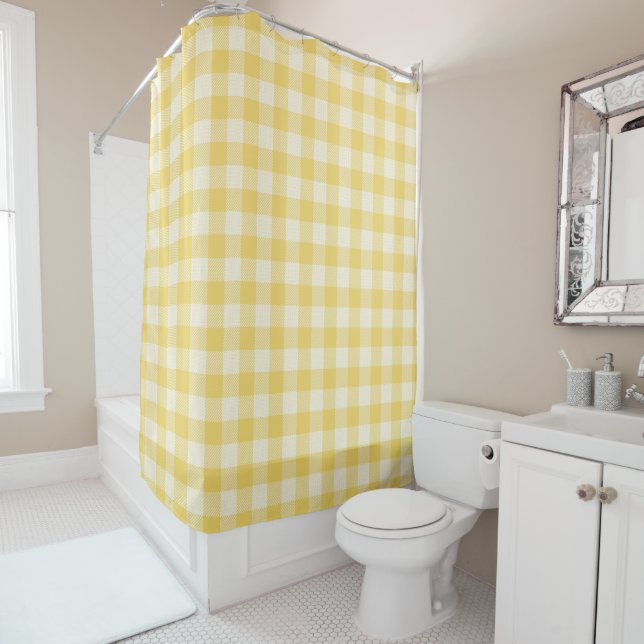 Rideau de douche à En vichy plaid jaune (En situation)