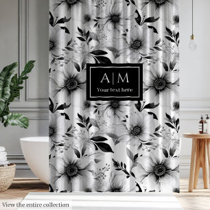 Rideau de douche à fleurs noir et blanc bohème