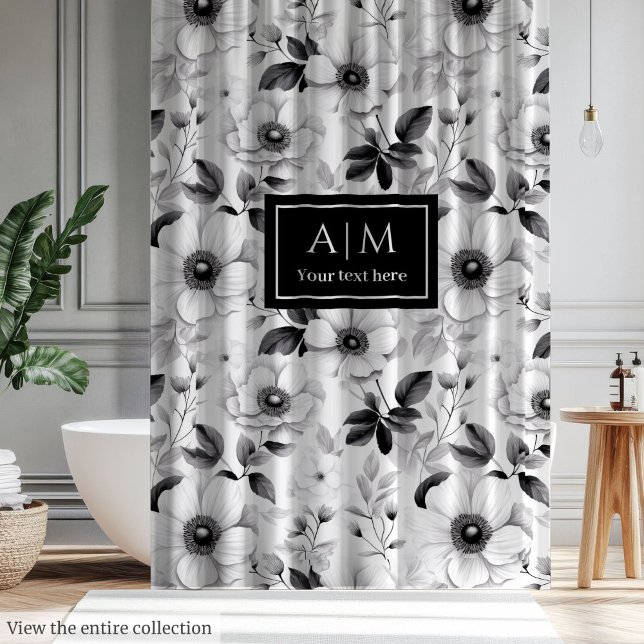 Rideau de douche à fleurs noir et blanc charmant (Charming black and white flowers shower curtain)