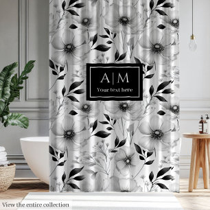 Rideau de douche à fleurs noir et blanc élégant