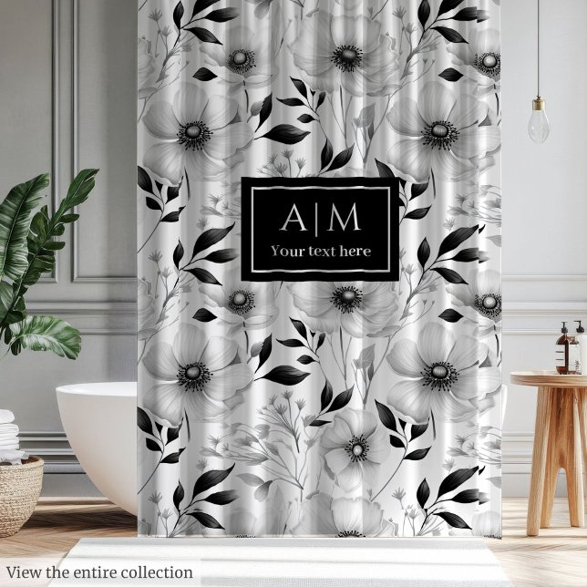 Rideau de douche à fleurs noir et blanc élégant (Elegantly black and white flowers shower curtain)